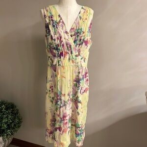 BANANA REPUBLIC Silk crinkle yellow floral dress sleeveless empire waist 14